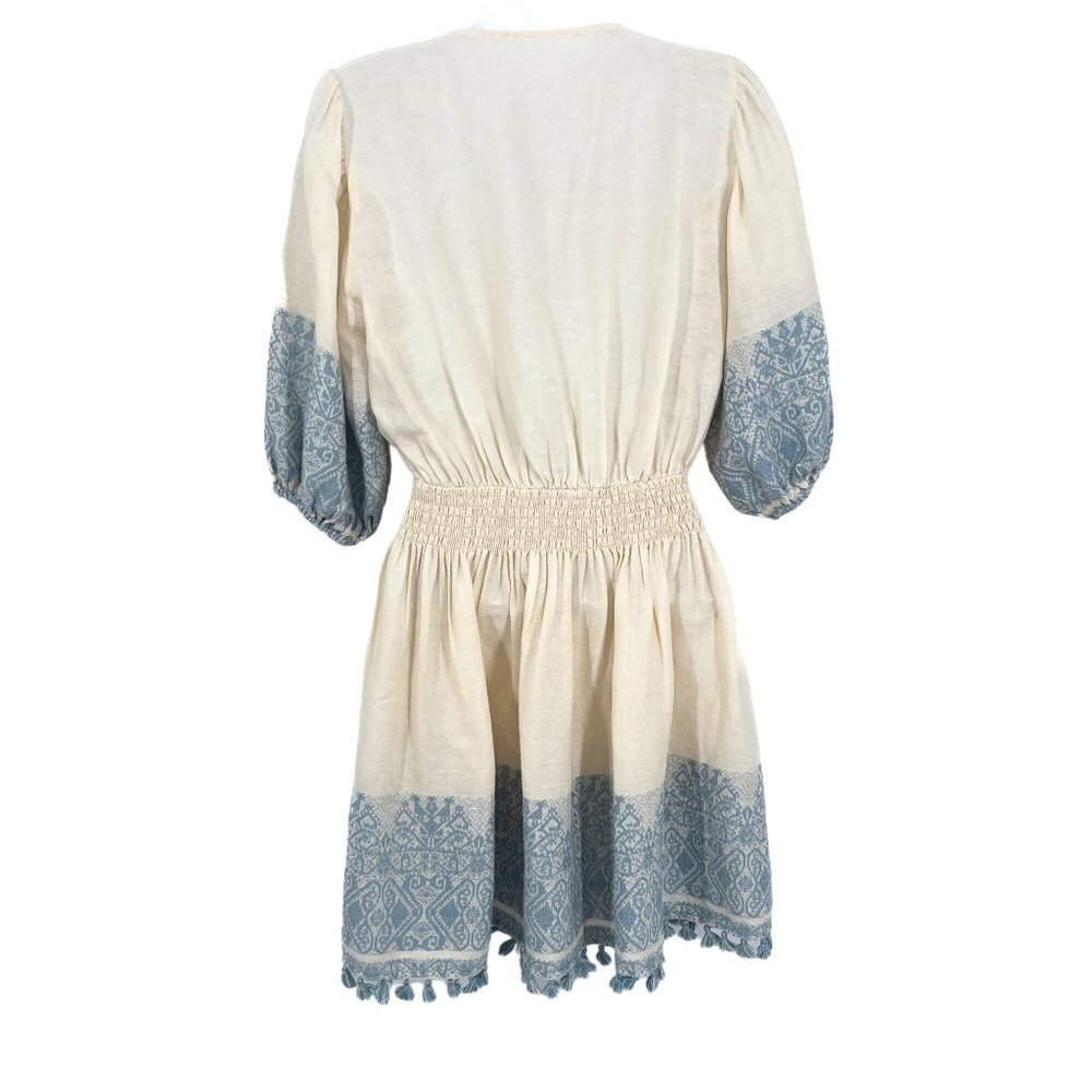 Zimmermann Helm Split Neck Jacquard Fringe Tassel Linen Lace Mini Dress - Picture 6 of 12